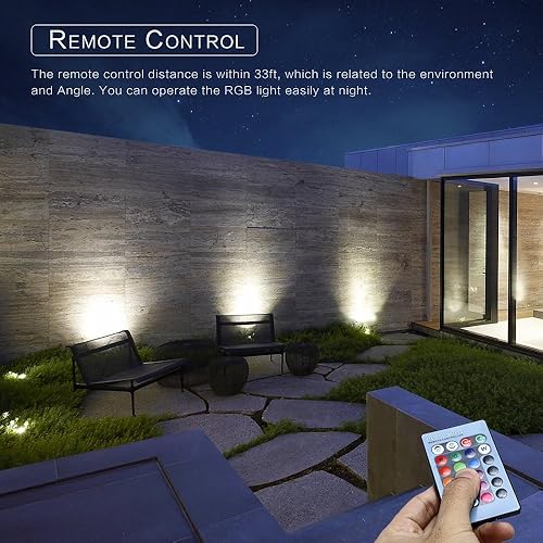 Miniatura 3 de OurLeeme - Estaca de luz de inundación de césped, luces de foco RGB de 8 W, luz de inundación LED para exteriores, impermeables, con control remoto,