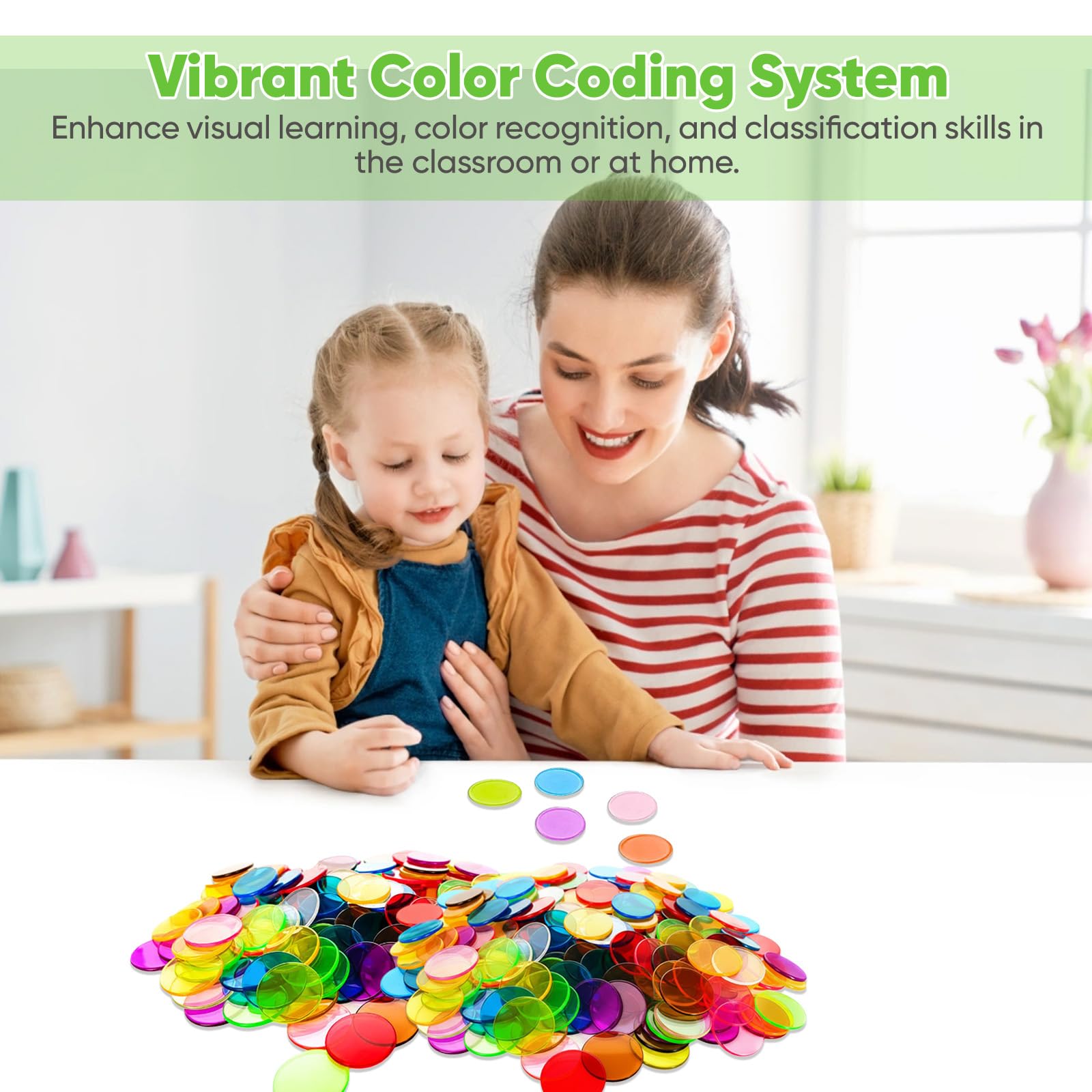 YEVON 200pcs Colored Bingo Counting Chips, 3/4" Clear Plastic Counters for Board Games Math, and Educational Fun - Image 3