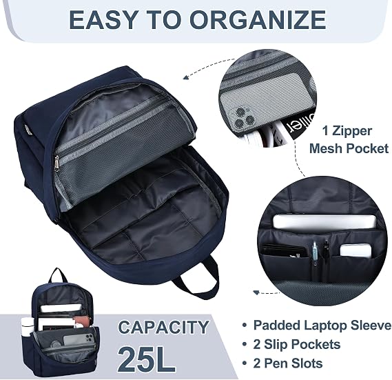 RAVUO School Backpack Men,18 Inch Rucksack Bag with Dual Compartment,Blue
