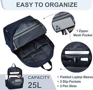 RAVUO School Backpack Men,18 Inch Rucksack Bag with Dual Compartment,Blue