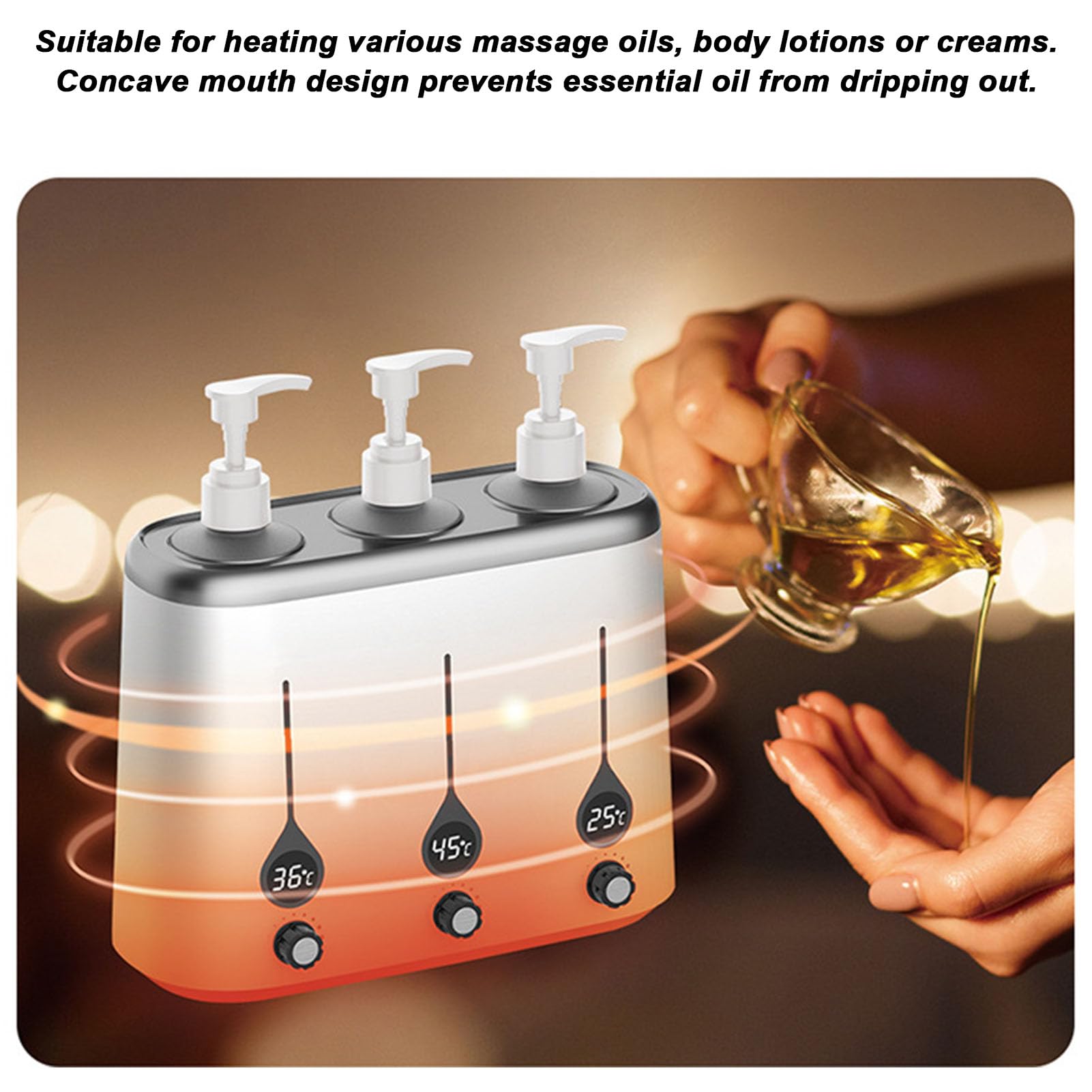 Podgrzewacz olejku do masażu, 220V 3 butelki elektrycznego balsamu Cyfrowy podgrzewacz z regulacją temperatury Automatyczny podgrzewany dozownik balsamu do domu salonu SPA fryzjera