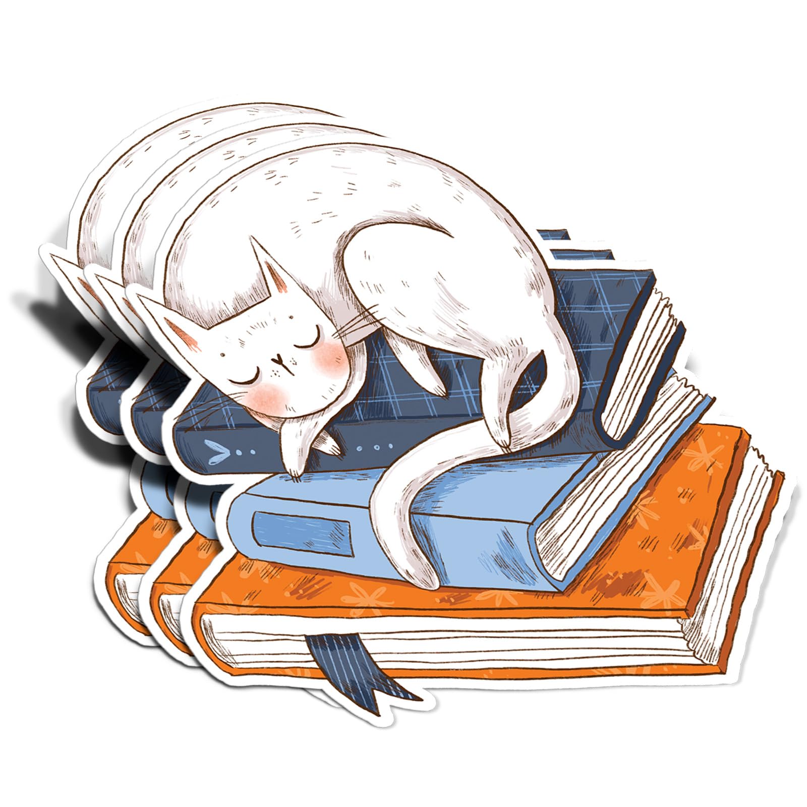 (5Pcs) Cat and Books Sticker Reading Lover Nerd Book Addict Bookish Book Lover Gift Decal Waterproof Vinyl Stickers Adult for Laptop Kindle Car Tumbler Water Bottle Mug Phone Notebook - Size 3”x3”