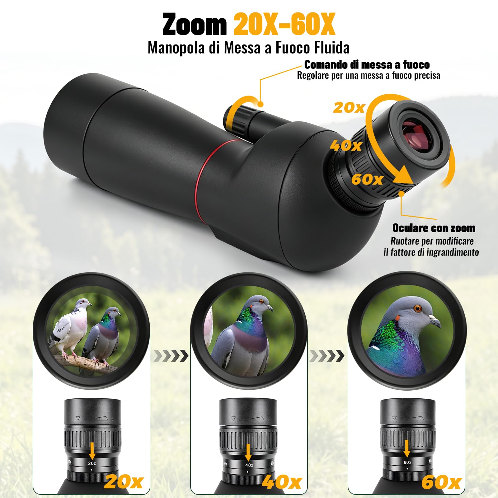 20-60x60 Cannocchiale con Treppiede, Leggero, Birdwatching