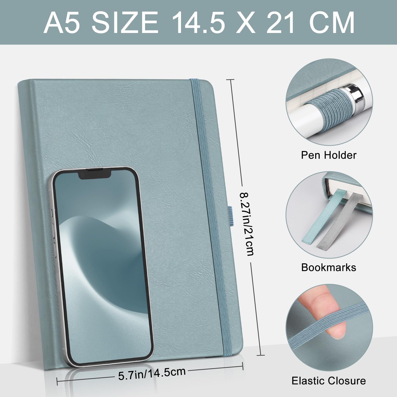 EMSHOI A5 Notebook Lined Journal, 120 GSM Paper Hardcover Notepad for Work 160 Pages College Ruled Note Book - Image 2