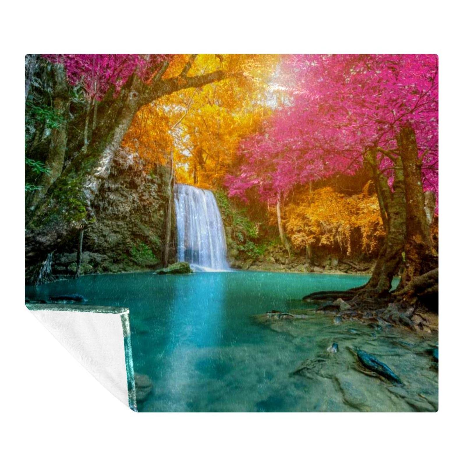 Couverture polaire automne bois chute d'eau pour lit et canapé de chambre