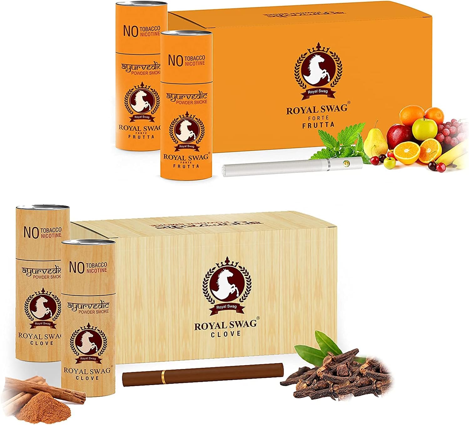ROYAL SWAGAyurvedic & Herbal Cigarette, Fruta and Clove Flavour (50 Stick Each) Smoke for Relieve Stress Product Nicotine Free & Tobacco Free Cigarettes Helps in Quit Smoking - (Pack of 100 Stick)