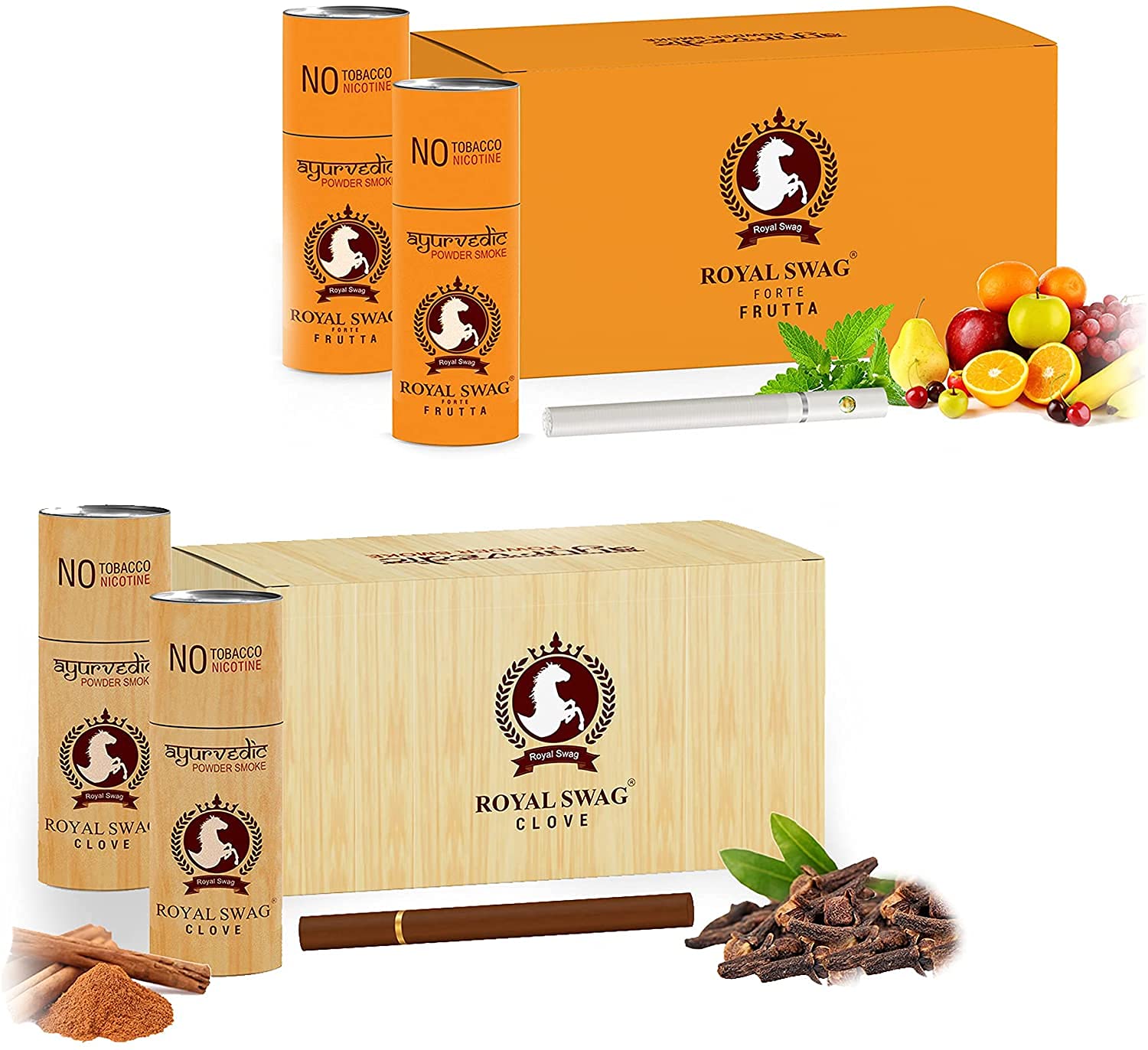 ROYAL SWAGAyurvedic & Herbal Cigarette, Fruta and Clove Flavour (50 Stick Each) Smoke for Relieve Stress Product Nicotine Free & Tobacco Free Cigarettes Helps in Quit Smoking - (Pack of 100 Stick)