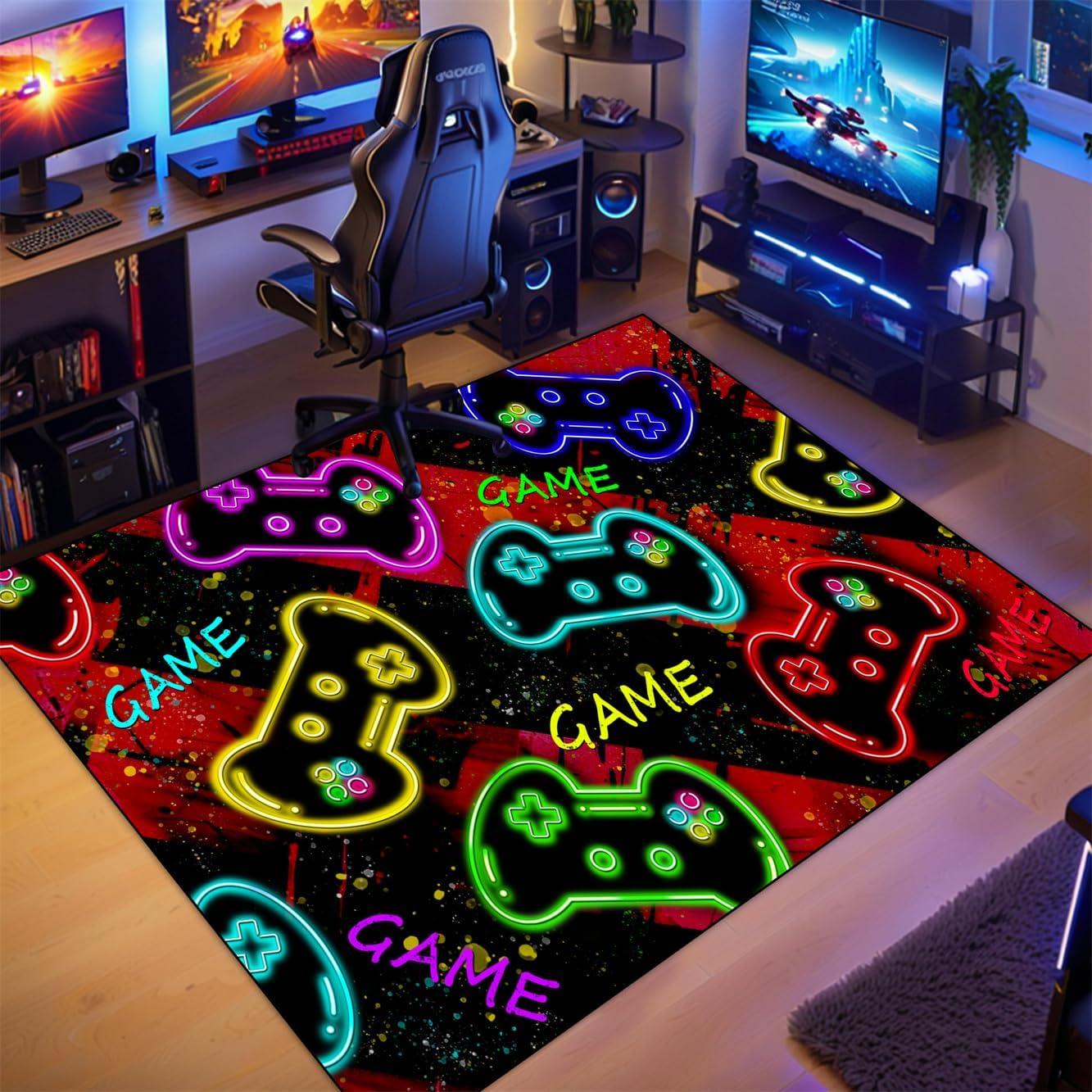 Gaming Rug for Boys Room - Purple Gamer Area Rug for Boys Bedroom Games Themed Kids Room Decor Gaming Carpet Rugs, 59 x 39 Inches