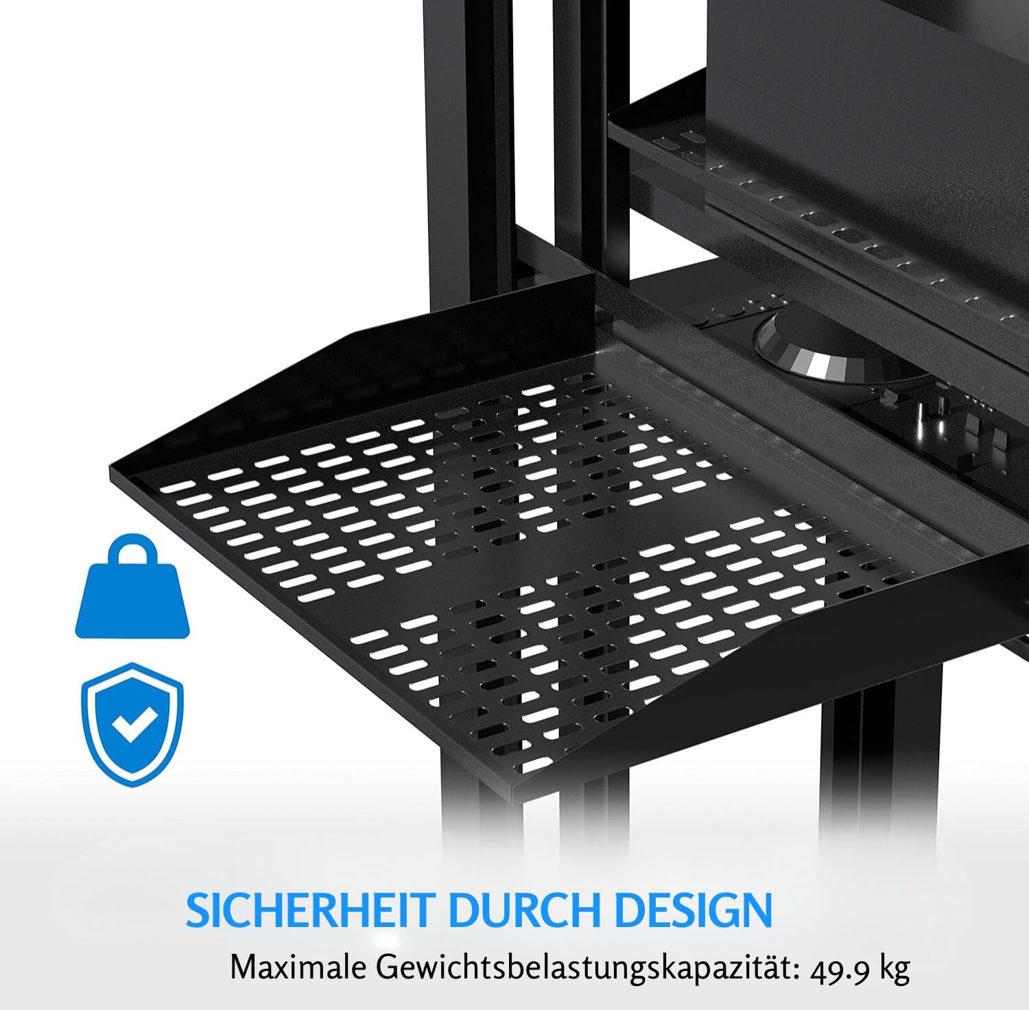 Pyle Fachboden - 2HE Rack Shelf – Belüfteter Rackboden aus Stahl für Netzwerkschrank und Serverschrank – Bild 3
