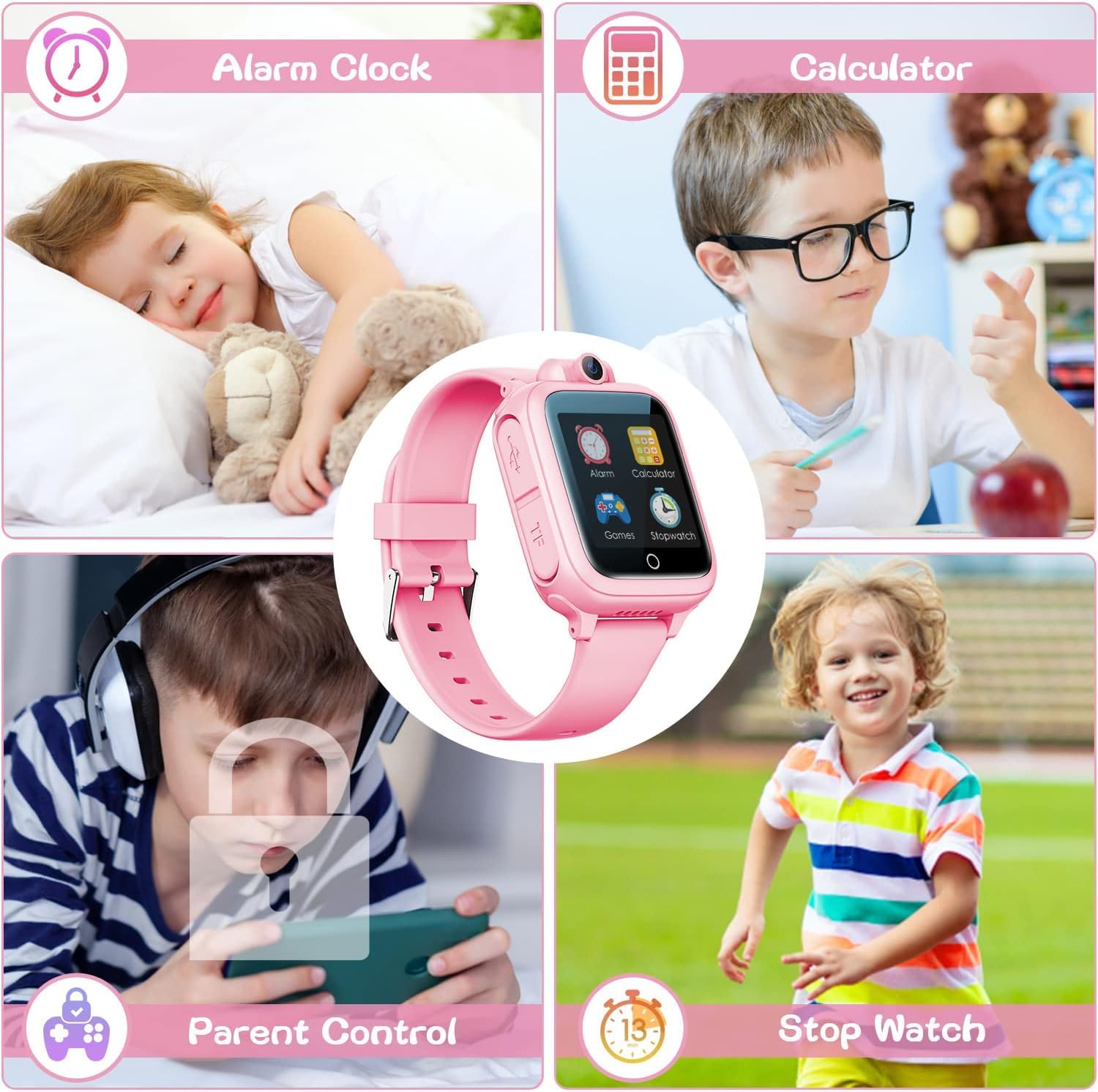 Awatty smartwatch bambini,smartwatch bimbi bimbi bimbi giocattoli bambini 3 4 5 6 7 8 9 10 11 12 anni con scheda micro SD fotocamera 14 giochi musica sveglia - rosa