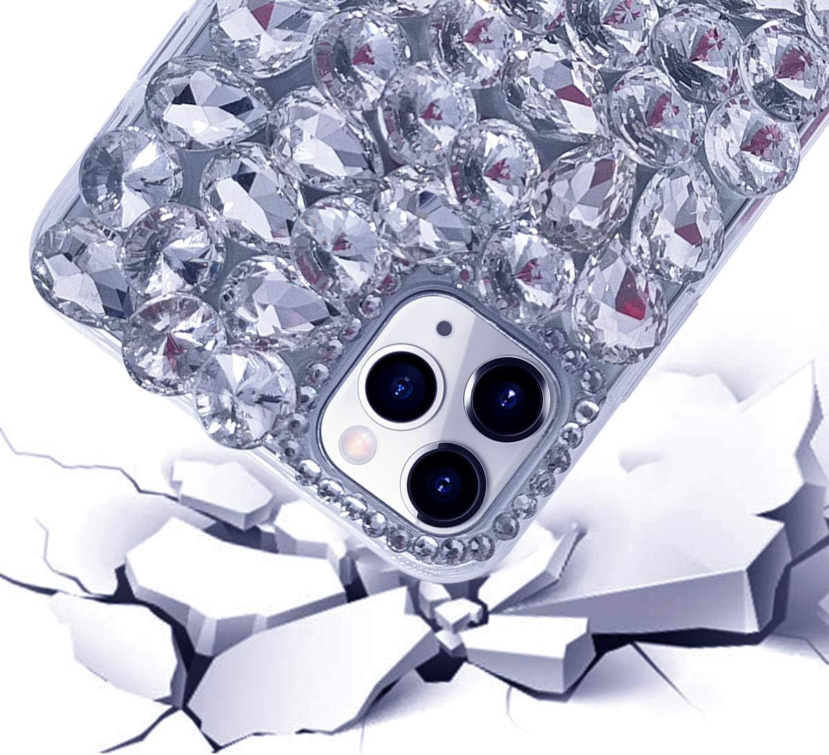 Bonitec Compatible with iPhone 12 Pro Max Case 3D Glitter Sparkle Bling Case Luxury Shiny Crystal Rhinestone Diamond Bumper Clear Gems Cute Protective Girly Case Cover for Women Girls