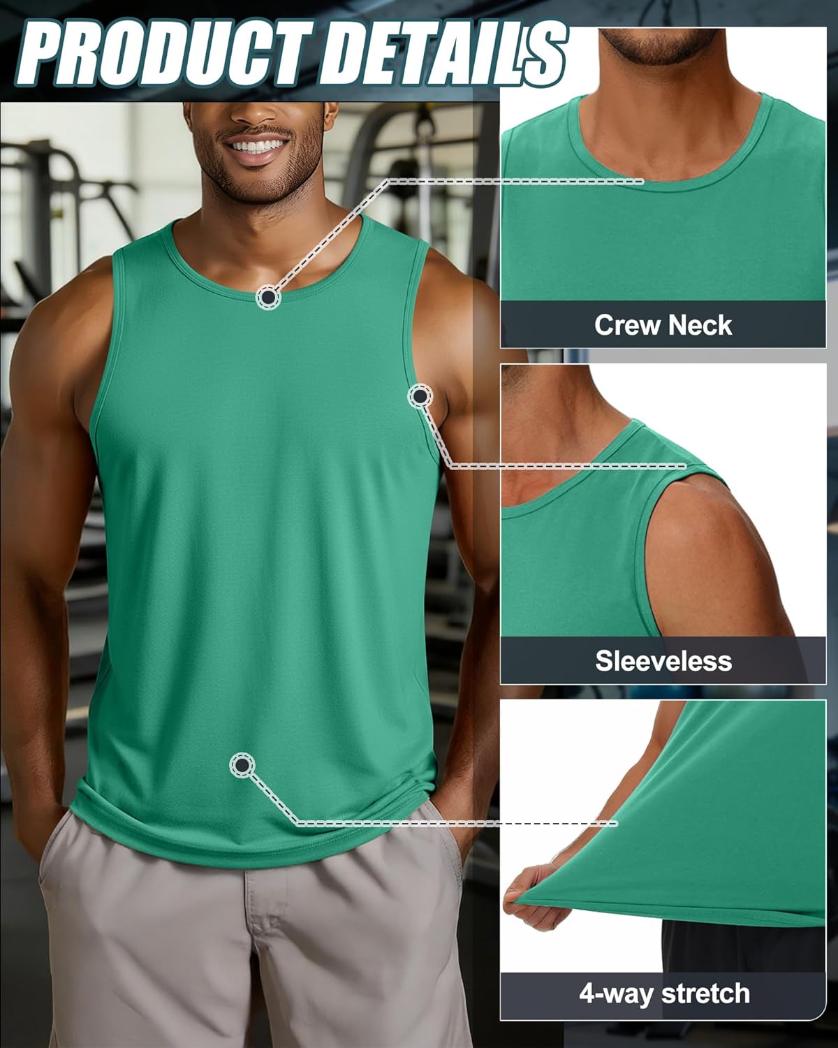 Evervibe 3 Pack Big and Tall Cotton Men's Tank Tops Plus Size Workout Sleeveless Tee Shirts Crew Neck Muscle Shirts L-5XL