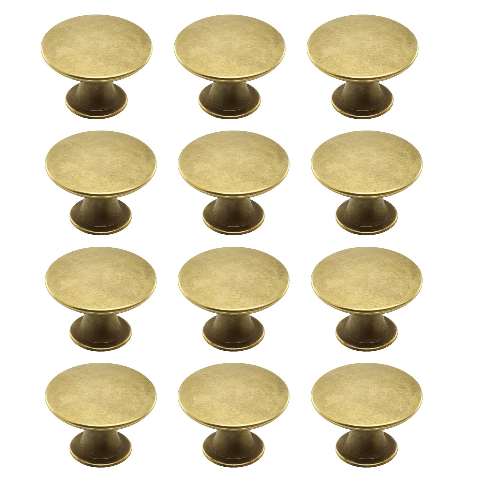 maxtachi 12 Pcs 30MM Gold Cabinet Door Knob, Round Kitchen Cabinet Knobs with Matching Screws, Vintage Antique Door Knobs for Cupboard Cabinet Drawer, Single Hole Drawer Knobs