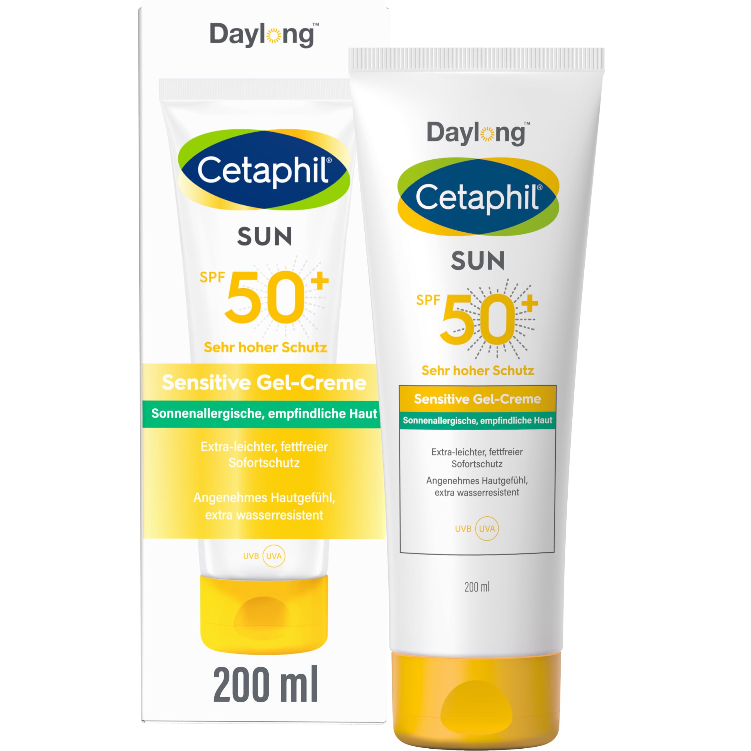 CETAPHIL SUN Sensitive Gel-Creme SPF 50+, 200ml, Sonnencreme für empfindliche, zu Sonnenallergie und Mallorca-Akne neigende Haut, Extra leichter, fettfreier Sonnenschutz, Frei von Parfüm & Emulgatoren