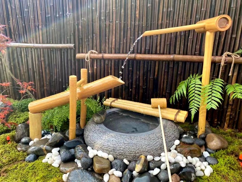 Fontana Solare Kit Fontana d'Acqua in bambù Kit Fontana in bambù Fontana d'Acqua e Pompa, Cascata Laghetto Giardino Giapponese Accenti in bambù per Esterni