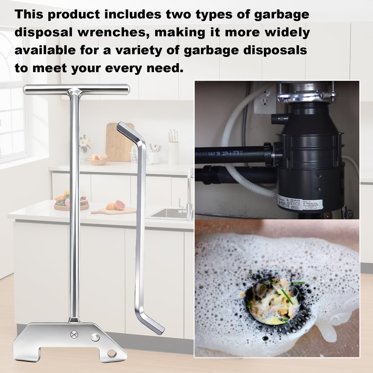 Garbage Disposer Unjamming Wrench/WRN-00 Garbage Disposal Wrench Tool for Dislodge Jams or Clutter From Above The Sink,Compatible with All Waste King and SinkErator/Moen garbage disposals（Silver Kit）