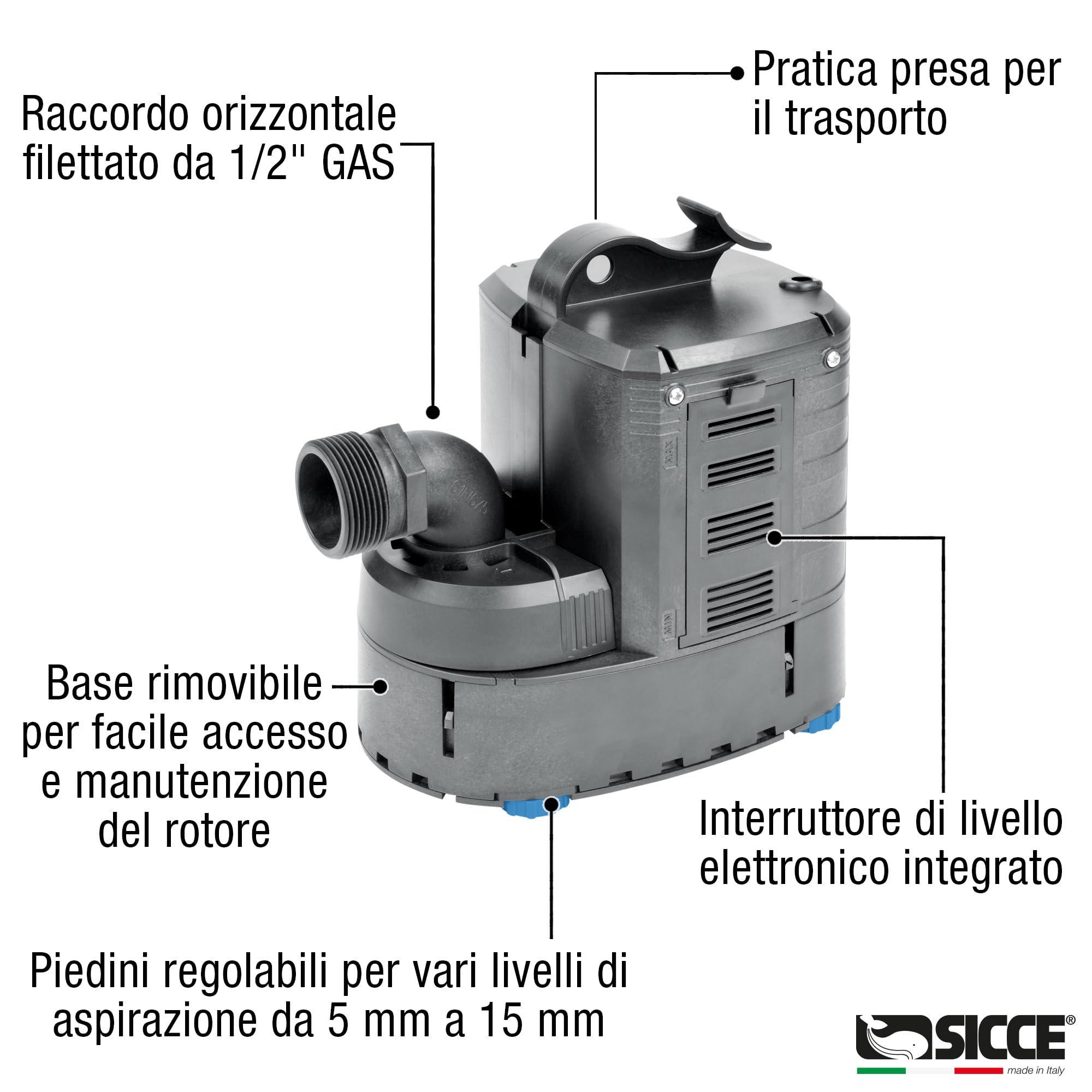 SICCE ULTRA 9000 Pompa Immersione, svuota piscine e pozzetti, AUTOMATICA con galleggiante10m 3P EU