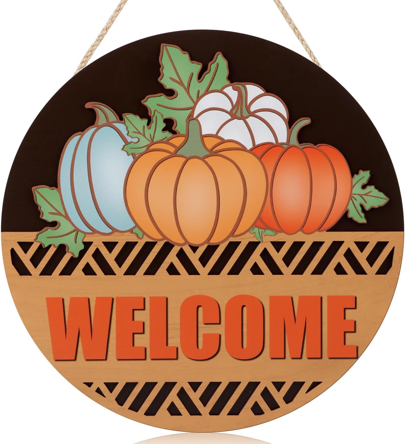 CHDITB Fall Pumpkin Welcome Front Door Sign Wreath(12"x12"), Wooden 3D Hello Fall Autumn Decoration Wall Hanging, Farmhouse Vintage Welcome Home Decor Hanger for Porch Indoor Thanksgiving Black Welcome Pumpkin(3d)