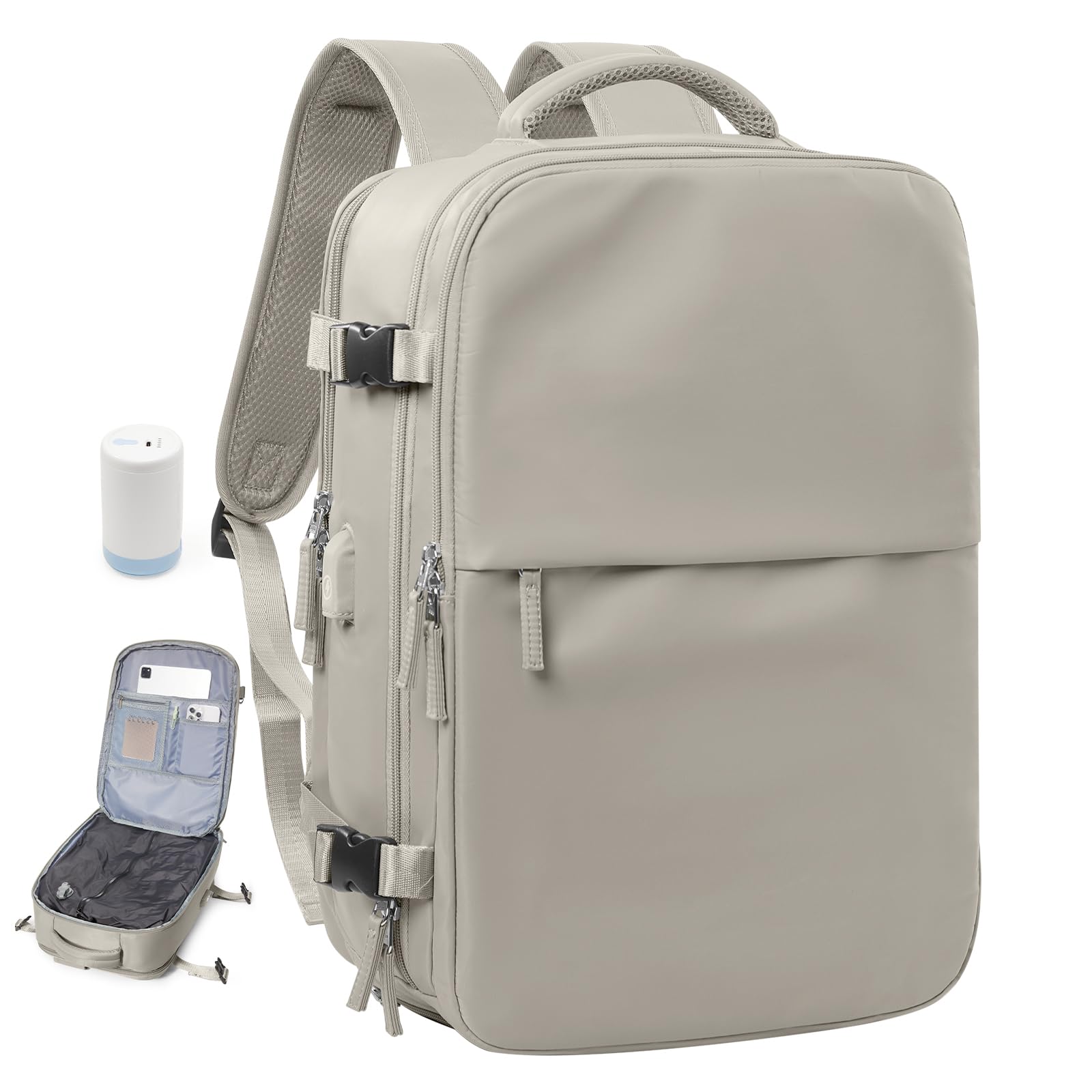 wassdins Vacuum Travel Backpack with Pump for Women Men, Carry on Air Backpack for Flight Approved, Personal Item Compression Bag for Travel Luggage