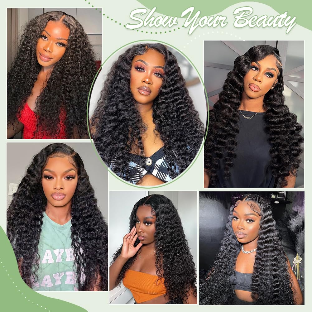Amazon.com : crownew 26 inch Deep Wave Lace Front Wigs Human  display picture 3