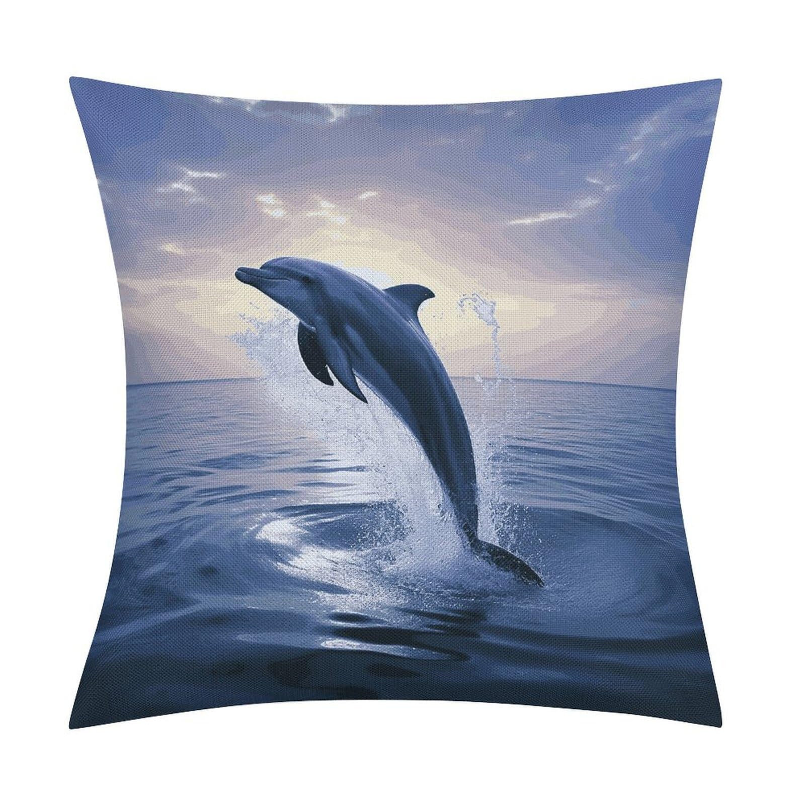 JTREHY Elegant Dolphin Throw Pillow Covers Farmhouse Pillow Cover Standard Pillow Shams Decorative Square Pillowcases Soft Pillow Cases Wrinkle Fade Resistant for Couch Home 18x18 Inch