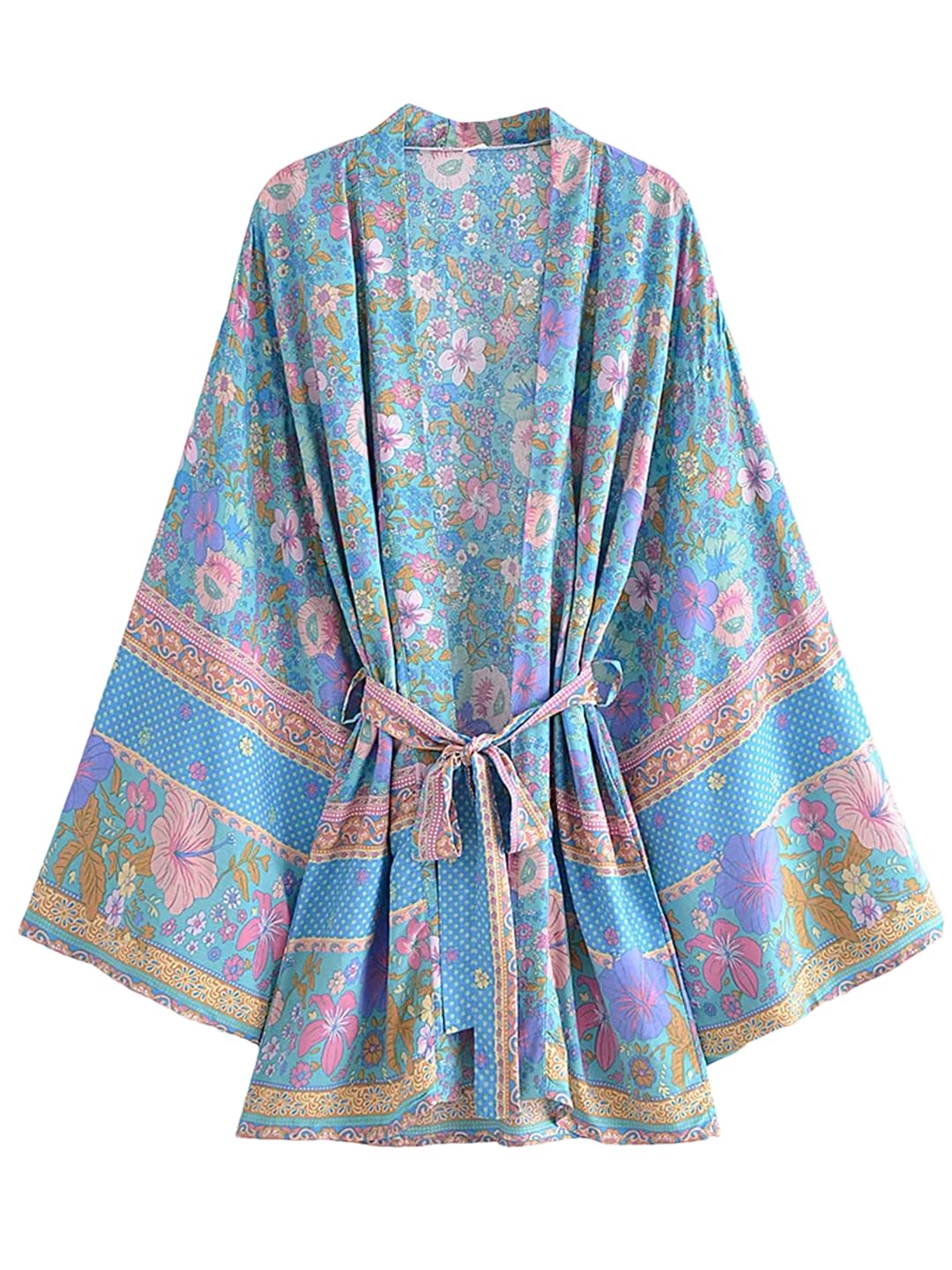 Disimlarl Kimono da donna in stile bohémien, con scollo a V, maniche a pipistrello, con stampa floreale