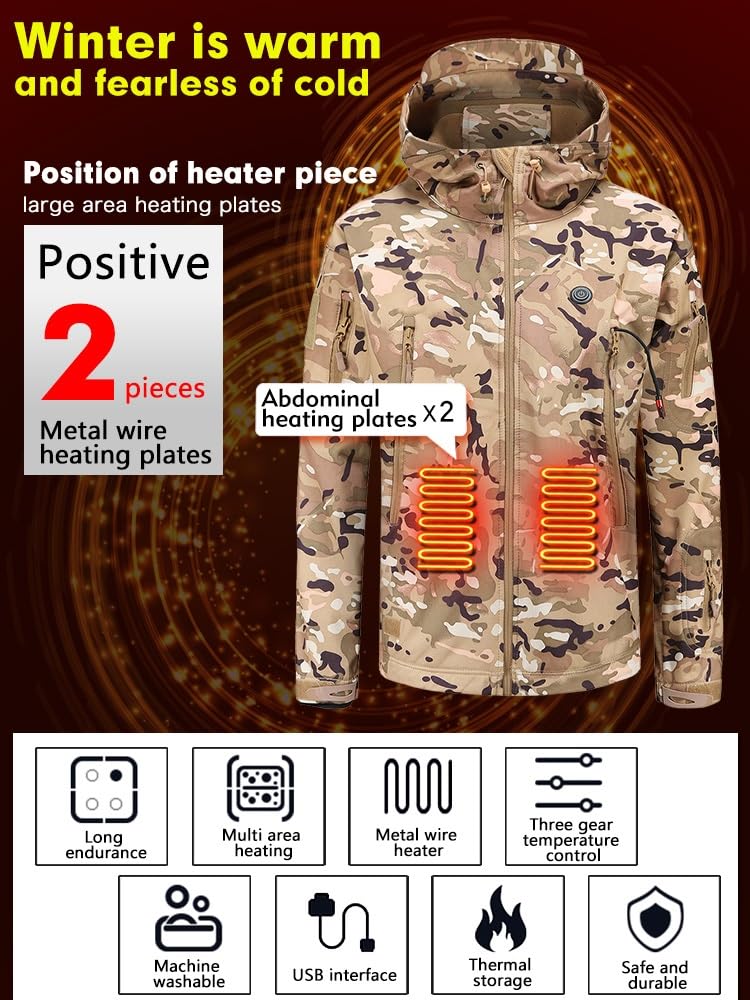 Ogrzewana Kurtka Męska, Zimowa Kurtka Softshell Outdoorowa Z Wodoodporną Podszewką Polarową, Idealna Do Narciarstwa