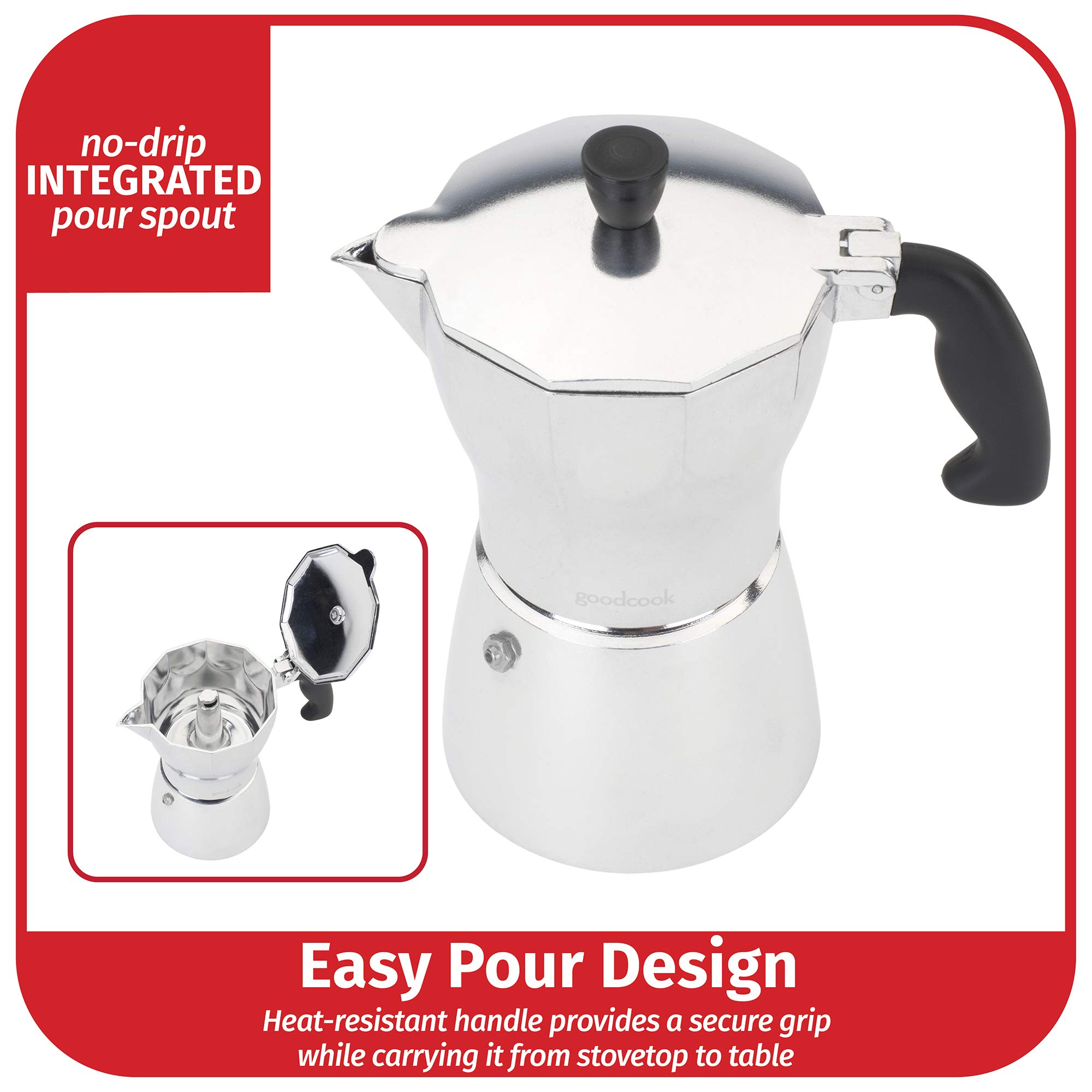 Amazon.com: Goodcook Koffe 6-Cup Aluminum Stovetop Moka Pot