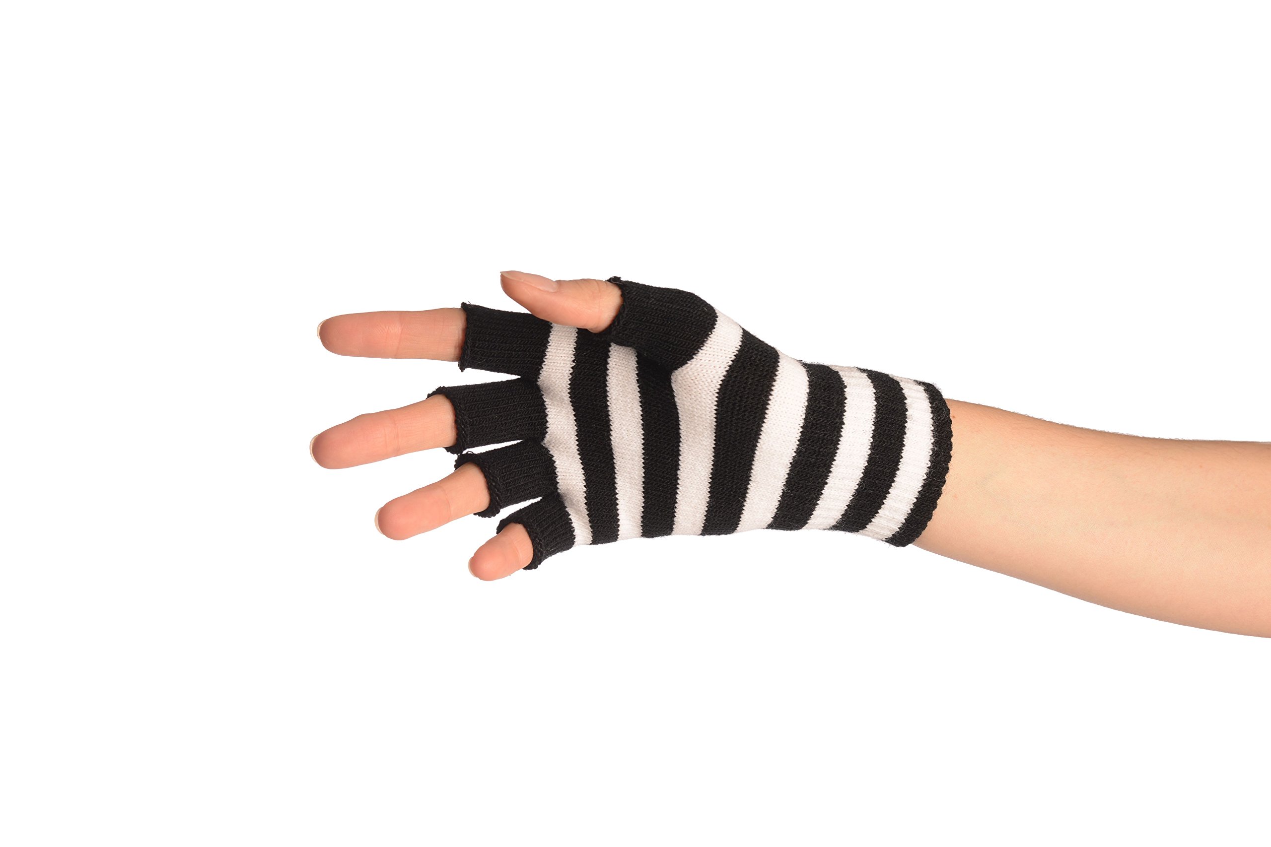 White & Black Stripes Short Fingerless Gloves - Gloves : Amazon.ca