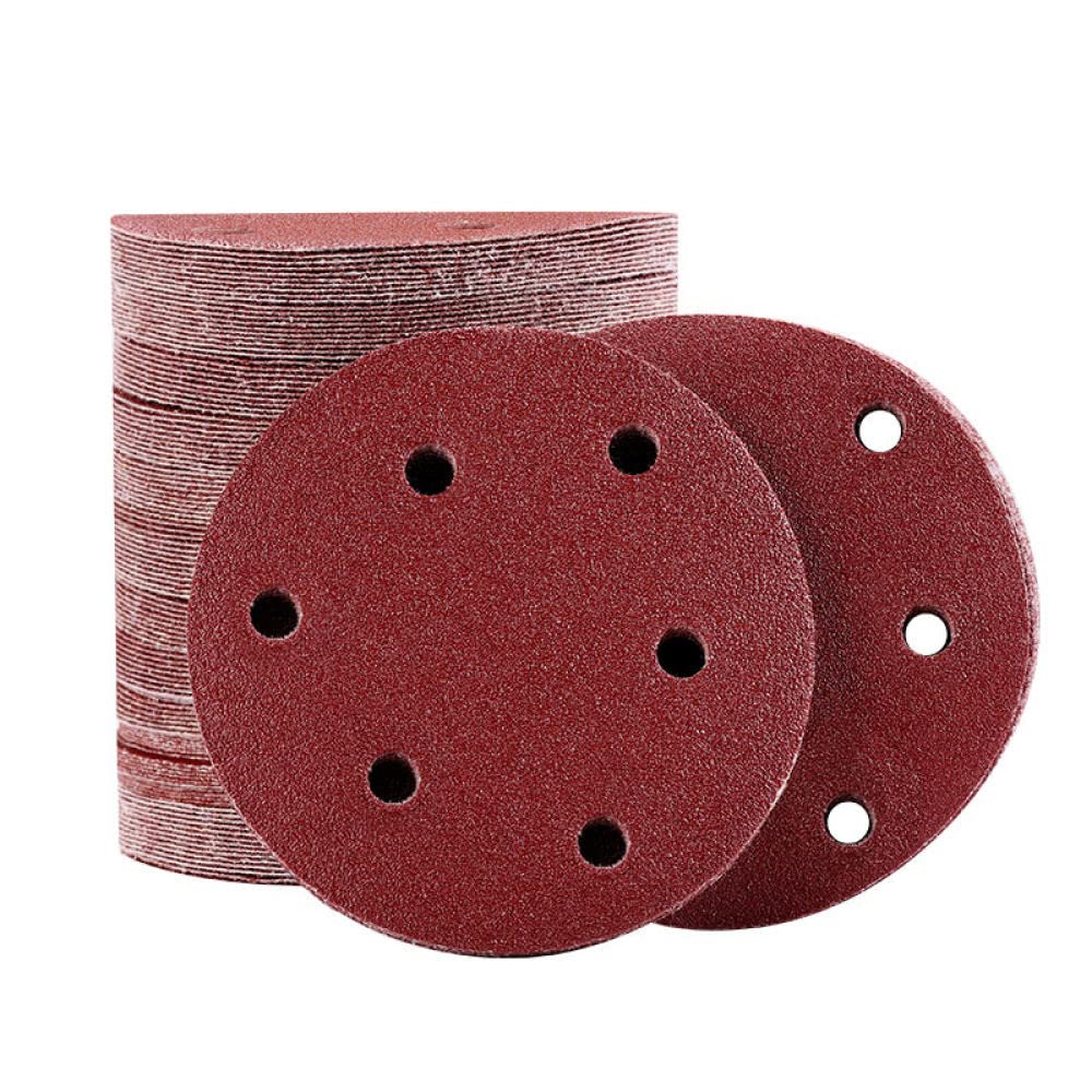 6 agujeros 100 piezas 125 mm 5 pulgadas Papel de lija abrasivo Disco de lijado Gancho amp; Loop Sand Paper Grits 60~1500 para accesorios de herramientas eléctricas Sander, 800#