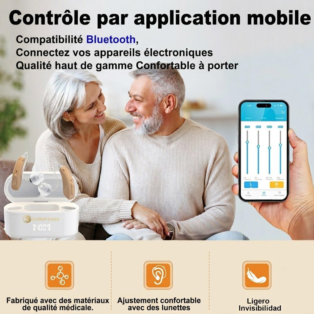 Amplificados Auriculares digitales control APP recargables amplificador con caja de carga Bluetooth pantalla LED (APP 5118)