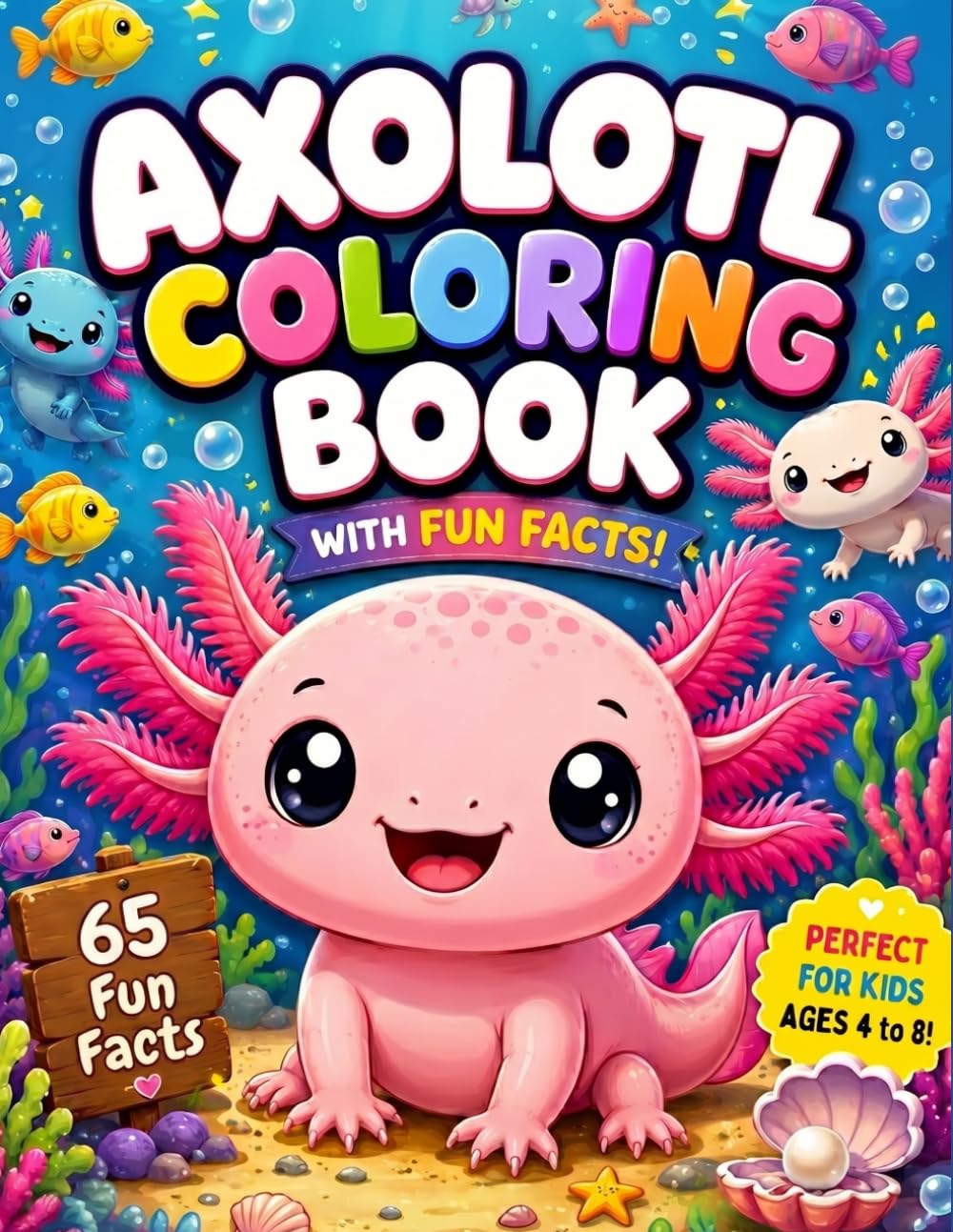 Axolotl Coloring Book : Axolotl Coloring Book for Adults | 65 Coloring Pages with Fun Facts about Axolotl for Kids and Adults: Axolotl Adventures with ... for fun, learning and keeps busy for hours