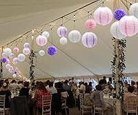 Vista 3 de KAXIXI Juego de decoraciones colgantes para fiestas, 15 unidades, flores de papel rosa, morado, blanco, pompones y faroles de papel para bodas, Dark