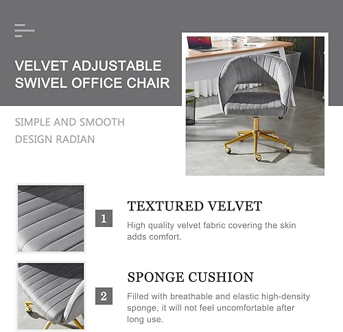 Miniatura 3 de Velvet Home, silla de oficina giratoria ajustable con base dorada, silla de escritorio de oficina en casa para sala de estar, dormitorio, tocador,