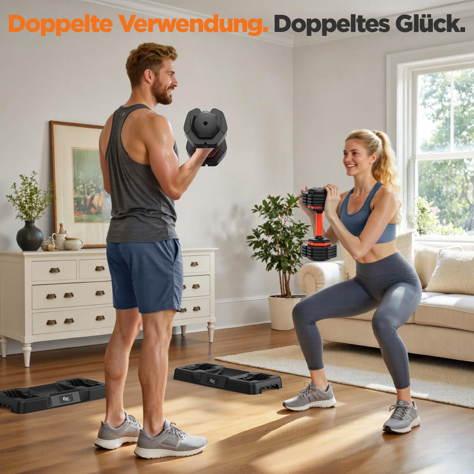 FEIERDUN 2x11kg(25LB) | 2x24kg(52,5LB) | 1x25kg(55LB), Verstellbare Hantel | Smart-Click-Technologie für schnellen wechsel, rutschfestem Griff,Gut für Zuhause, Büro, Fitnessstudio, Körpertraining