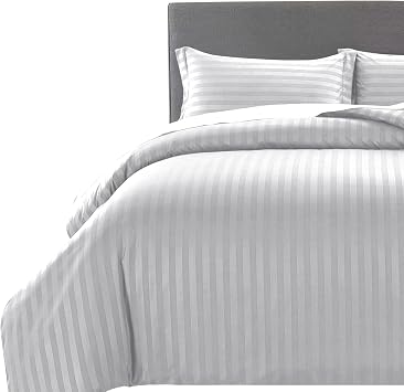 MOONLIGHT20015 King Size Duvet Cover Sets Reversible Stripes Satin Bedding Set with 2 Pillowcases Soft Hypoallergenic Duvet Covers Silver 230x220