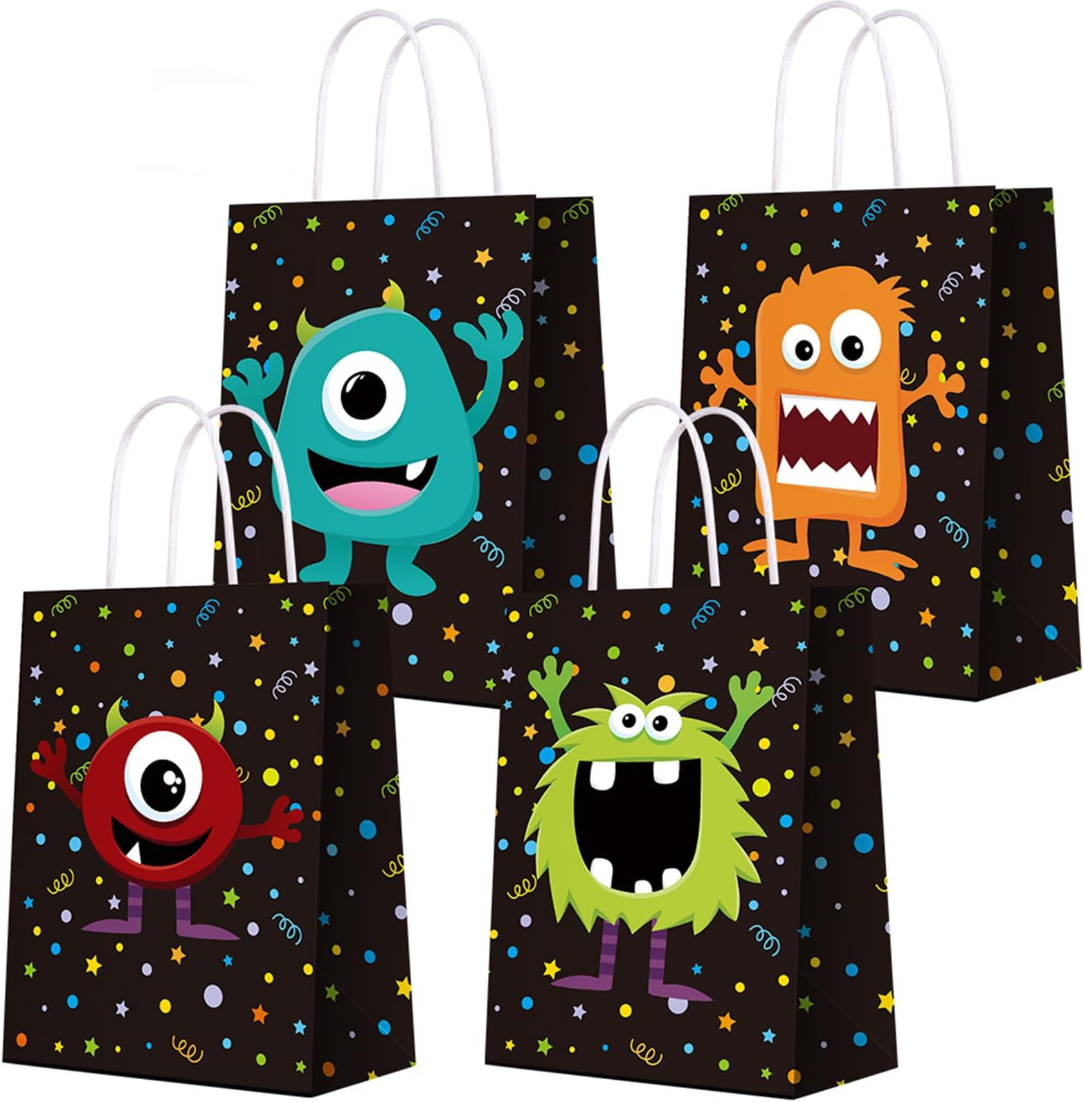 Monster Themed Party Favor Bags for Color Monster Party Supplies, Kraft Paper Bags for Birthday Party Decorations, Favor Goody Gift Candy Bags for Kids Adults Birthday Party Decor-16 PCS