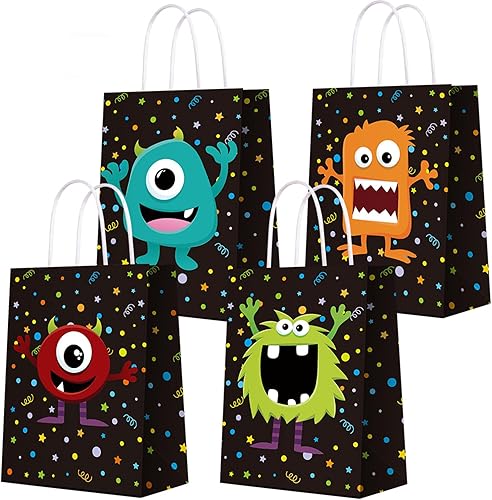 Bolsas de regalo de fiesta temática de monstruos para suministros de fiesta de monstruos de color, bolsas de papel kraft para decoraciones de fiesta