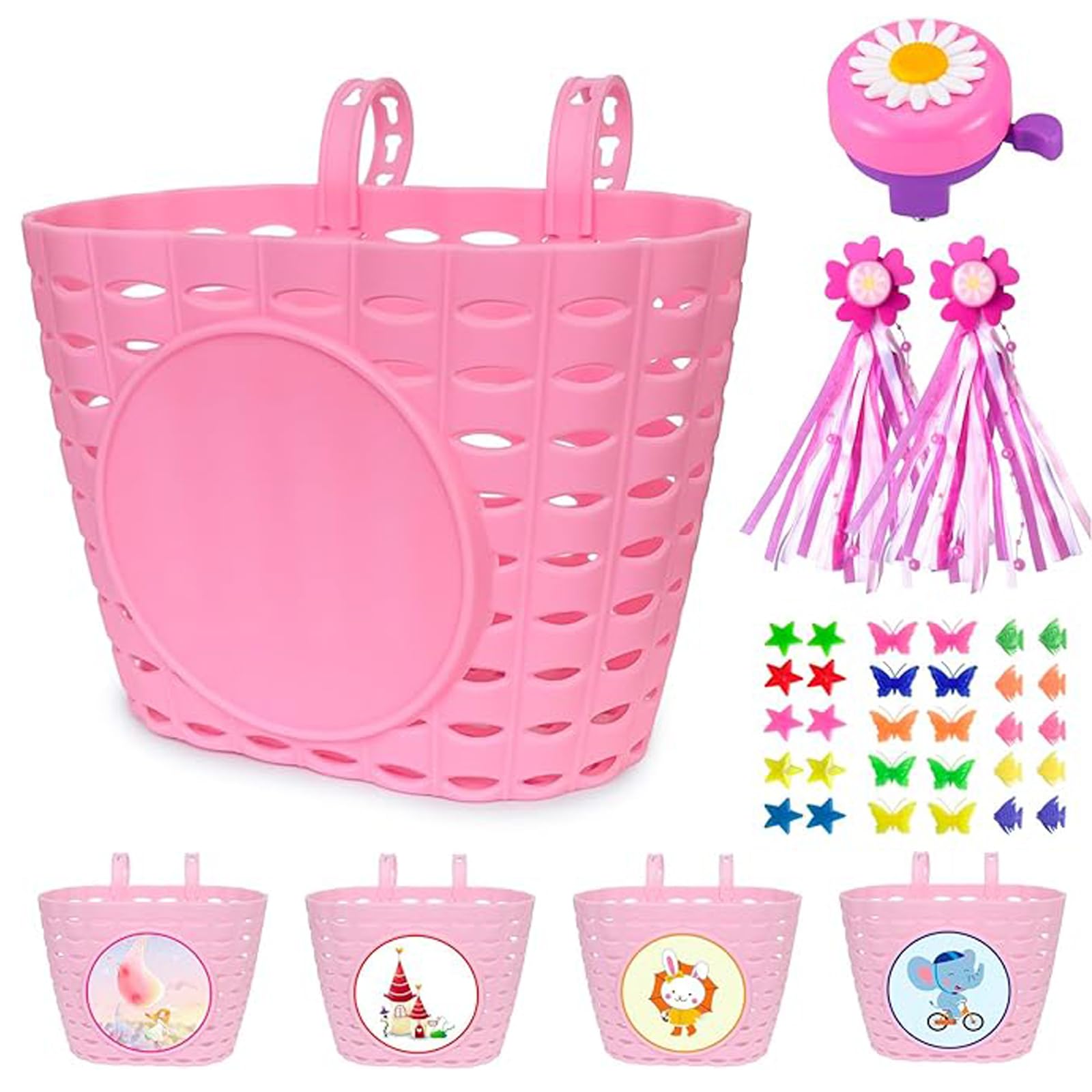 Bicycle Basket Boys and Girls Bike Basket Toddler Bike Baskets Front Handlebar Bike Basket Kid Bicycle Basket Bike Accessories for Girls (Pink)