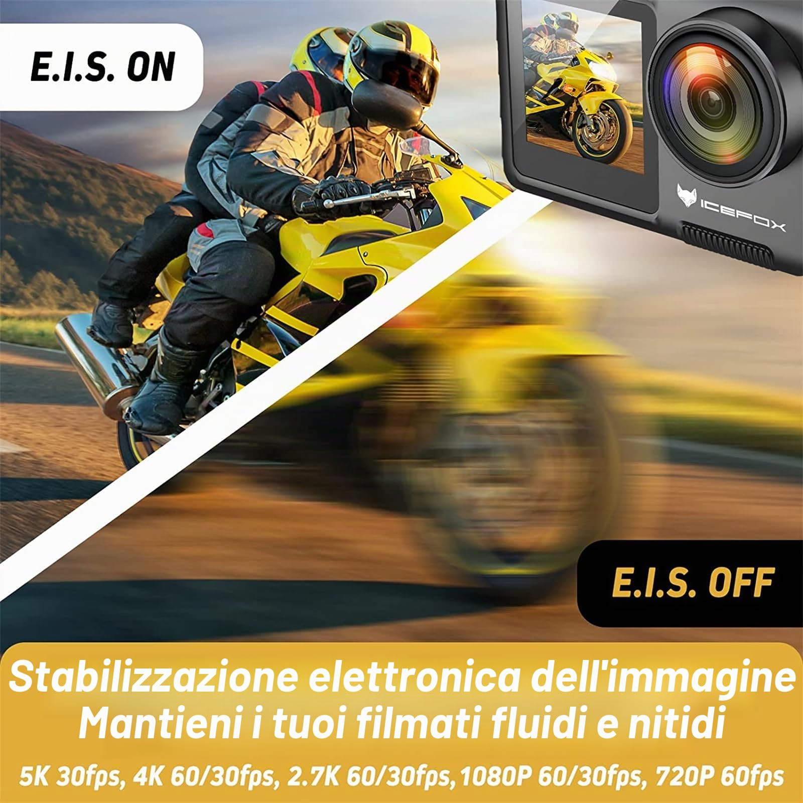 icefox Action Cam 5K 20MP 30FPS WiFi, Fotocamera Subacquea 30M con Touch Screen, Stabilizzatore EIS 170° Grandangolare 4x Zoom, Action Camera con Telecomando e Kits di Accessori
