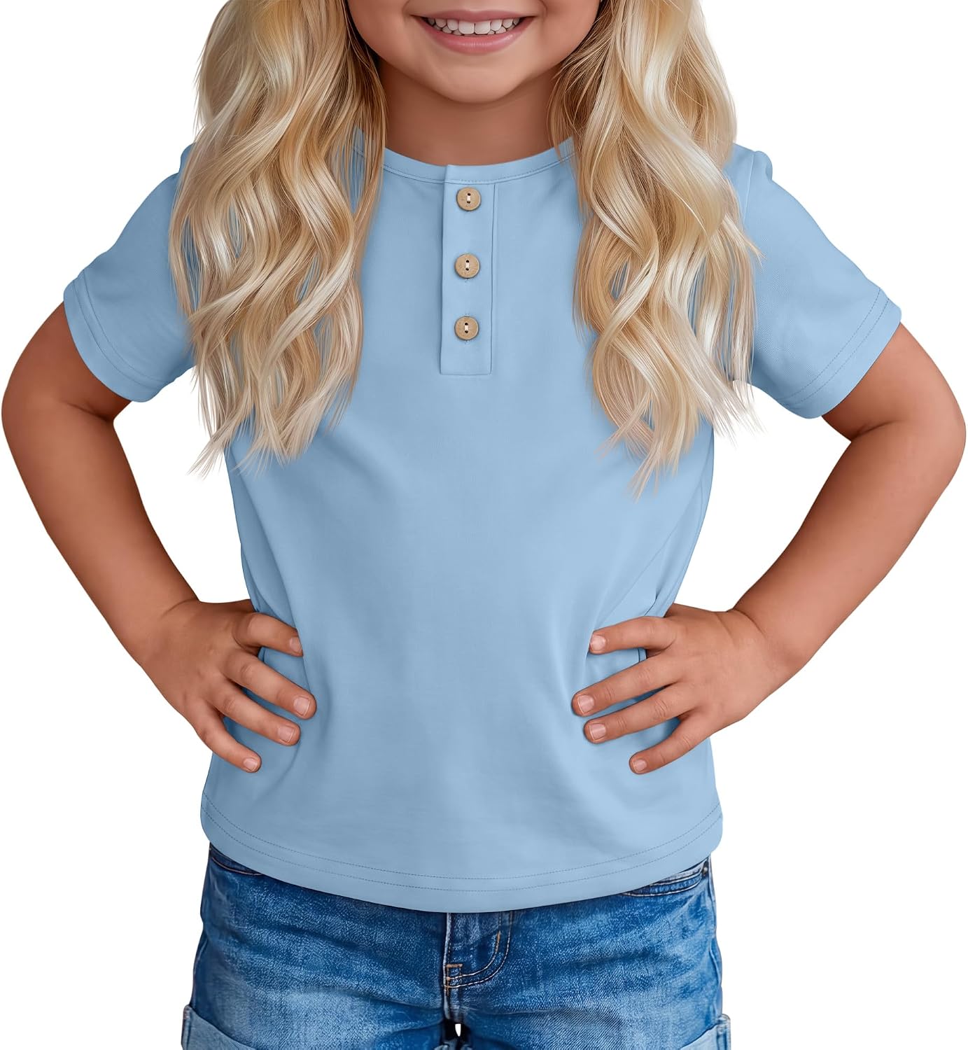 Halfchet Toddler Girls Henley Neck Shirt Short Sleeve Button Loose Fit Top Casual Basic Soft Summer Kids Baby Tee