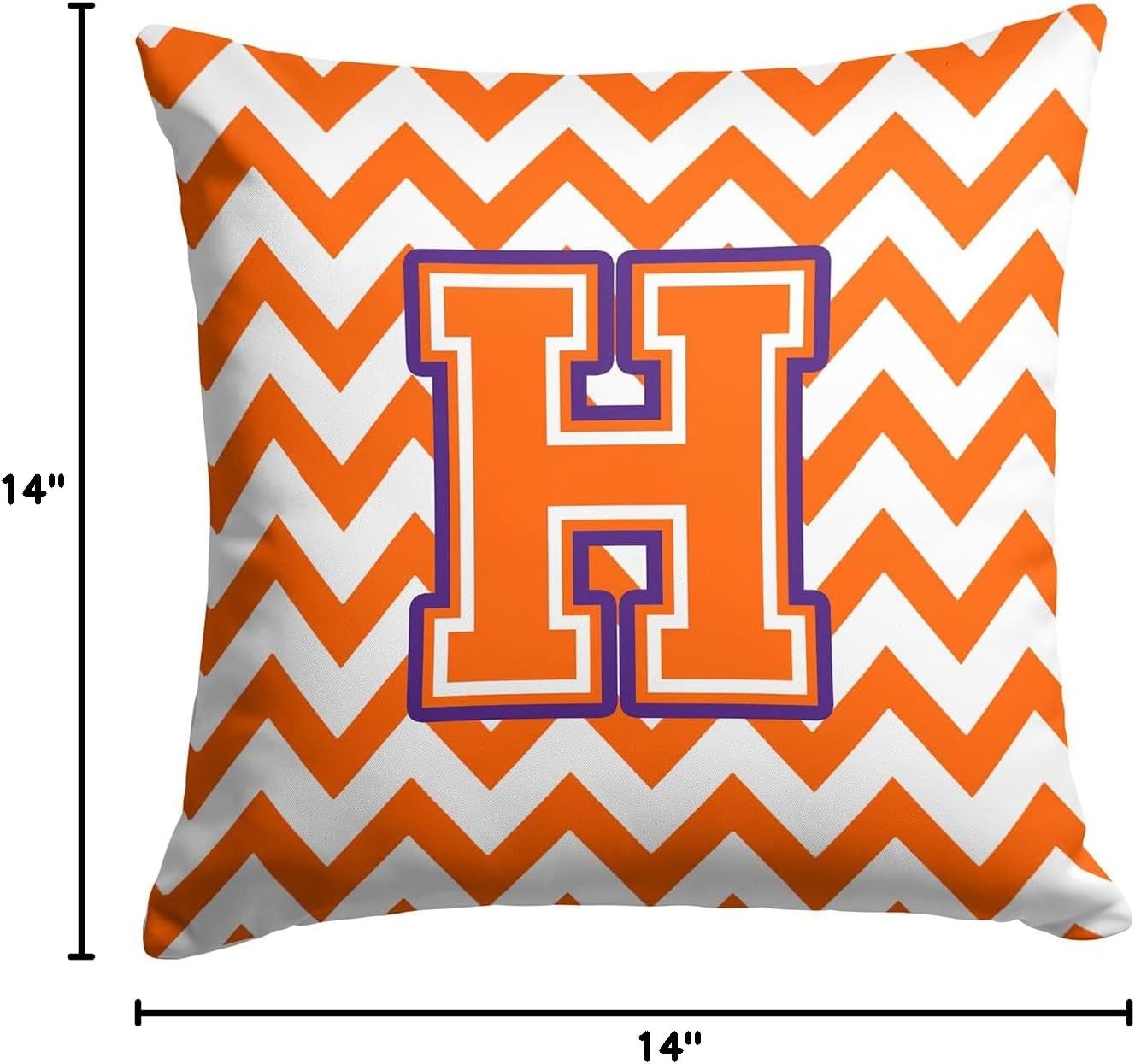 Caroline's Treasures CJ1062-HPW1414 Letter H Chevron Orange and Regalia Fabric Decorative Pillow 100% Machine Washable Pillow, Indoor or Outdoor Decorative Throw Pillow for Couch, Bed or Patio