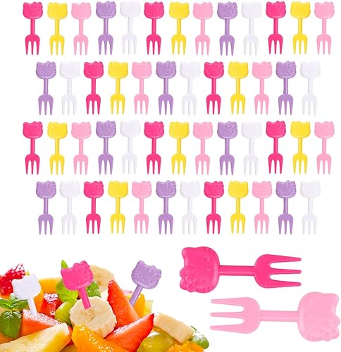 Palillos de comida para niños, lindos mini tenedores Bento, caja Bento reutilizable, juego de palillos de dientes para el almuerzo (50 unidades)