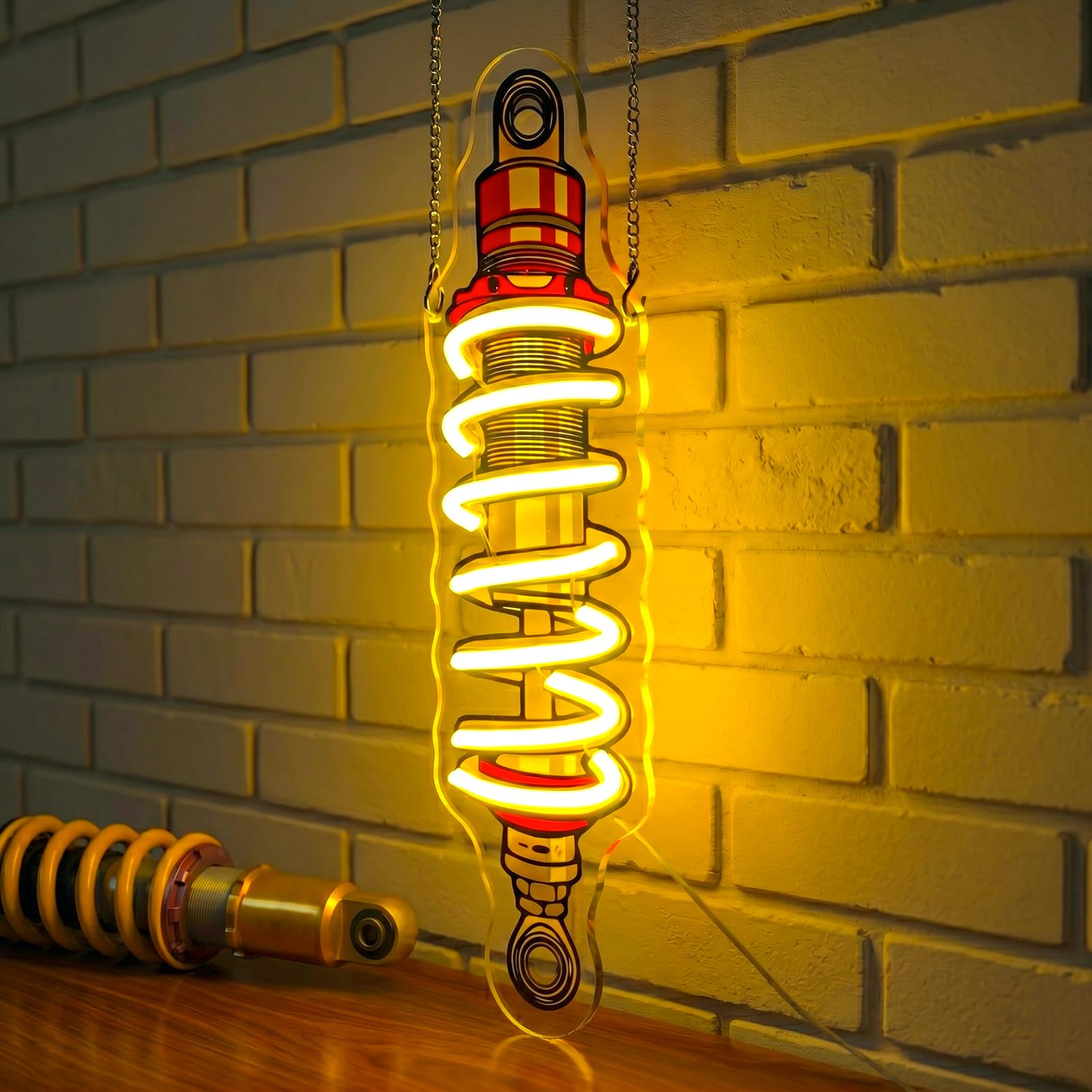 Znaki świetlne amortyzatora, Neony LED do zawieszenia samochodowego do garażu, ściemniane przez USB do warsztatu mechanicznego Man Cave