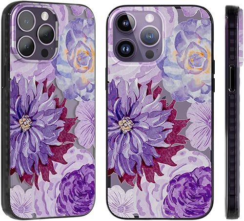 Miniatura 9 de SCORPIFY Funda para iPhone 14 Pro Max con diseño floral de zinnia morado, bonita funda transparente para mujeres y niñas, protección contra caídas