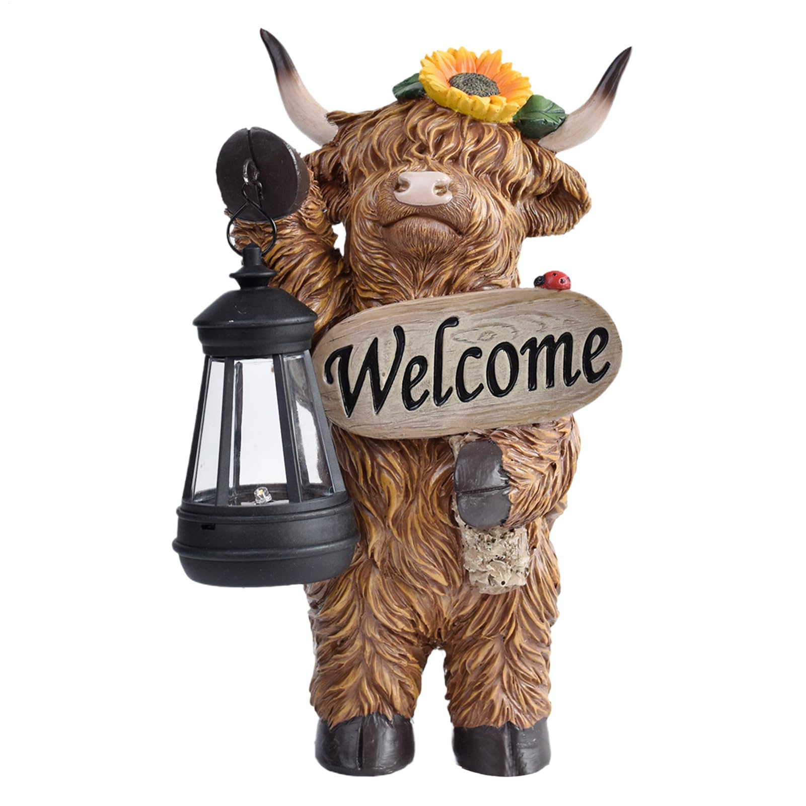 Statue de Jardin Vache des Highlands solaire pour illuminer votre soirée sur le balcon