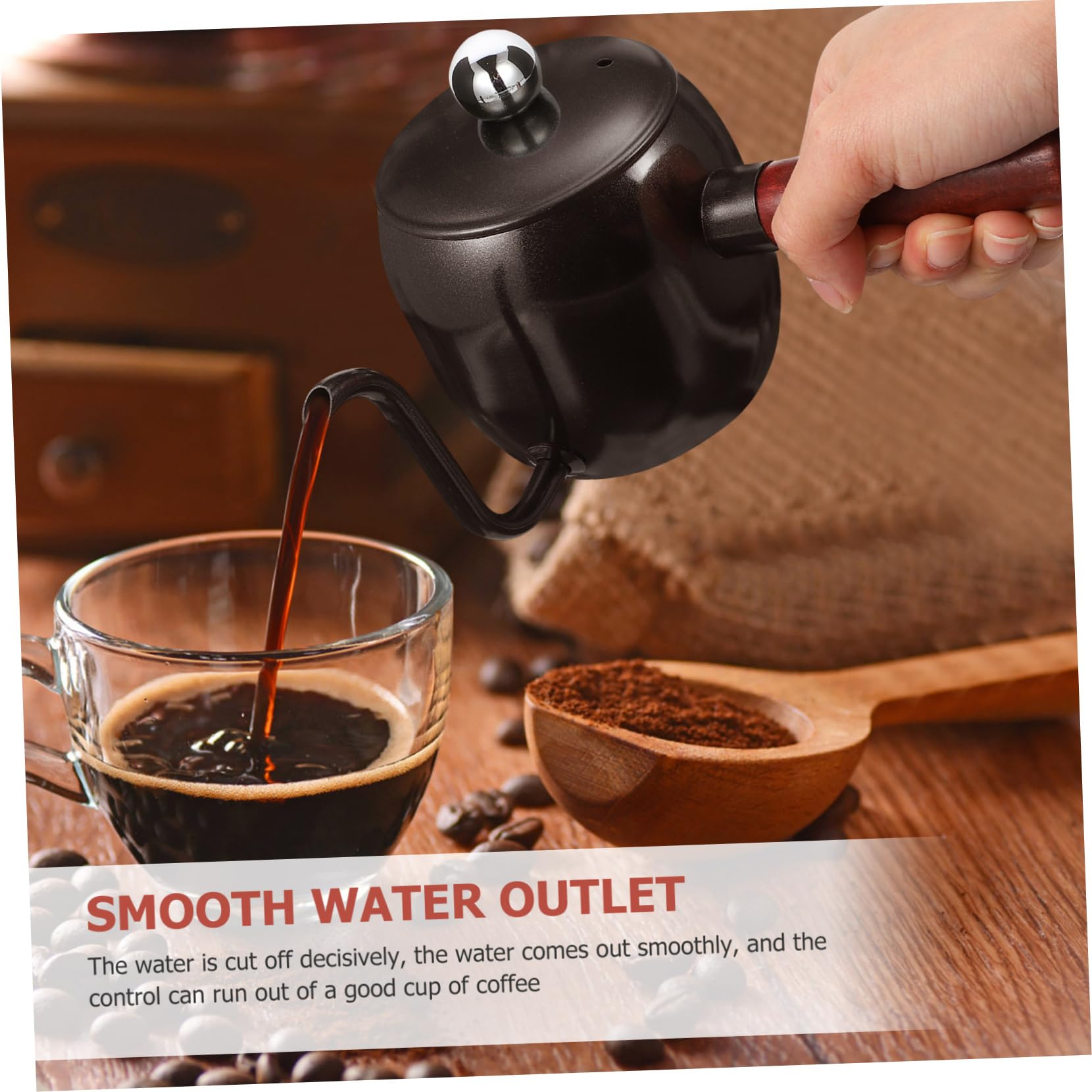 Garneck 1 PC Wooden Handle Coffee Pot Retro Tea Kettle Stainless Tea Kettle Gooseneck Coffee Kettle Japanese Long Mouth Kettle Coffee Makers Stainless Steel Black