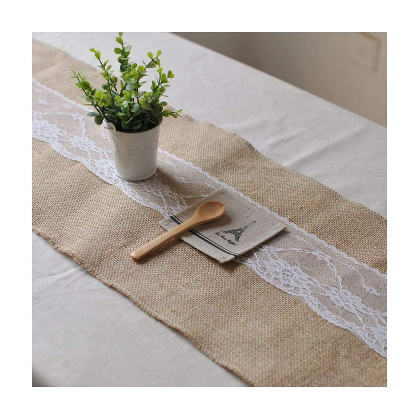 Tischdecken Sticken Kreuzstich, Khaki Weiß Tischläufer Klein Einfache Volltonfarbe Tischläufer Linen 30x220CM