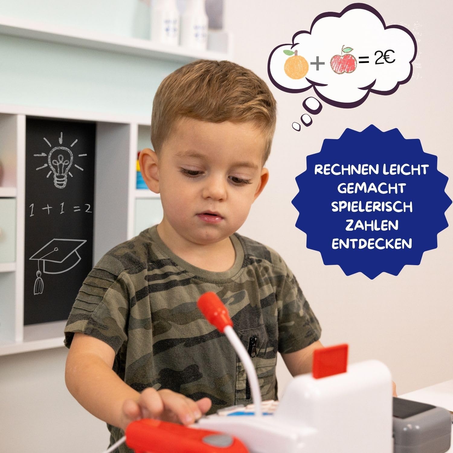 Nicola Magasin de Marchand en Bois pour Enfants - Comptoir de Vente, Tableau, comptoir latéral et tiroir - Vert