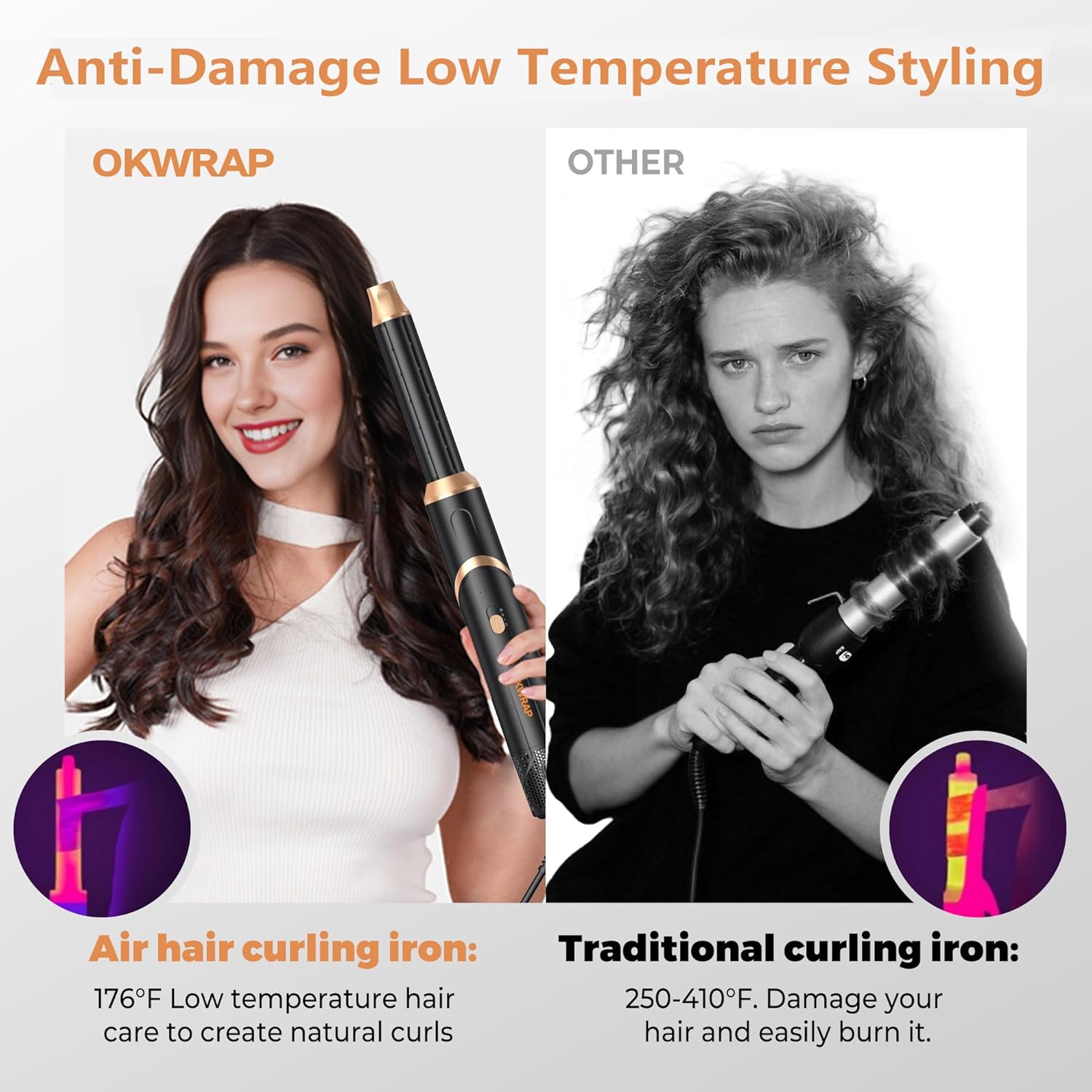 6 in 1 Hair Dryer Brush, Foldable Blow Dryer Brush with Air Styler Curler Wrap, Detachable Hot Air Brush Dry,Volumize, Straight,Curl, Negative Ion Brush Blow Dryer with Diffuser, Hair Styler Tools